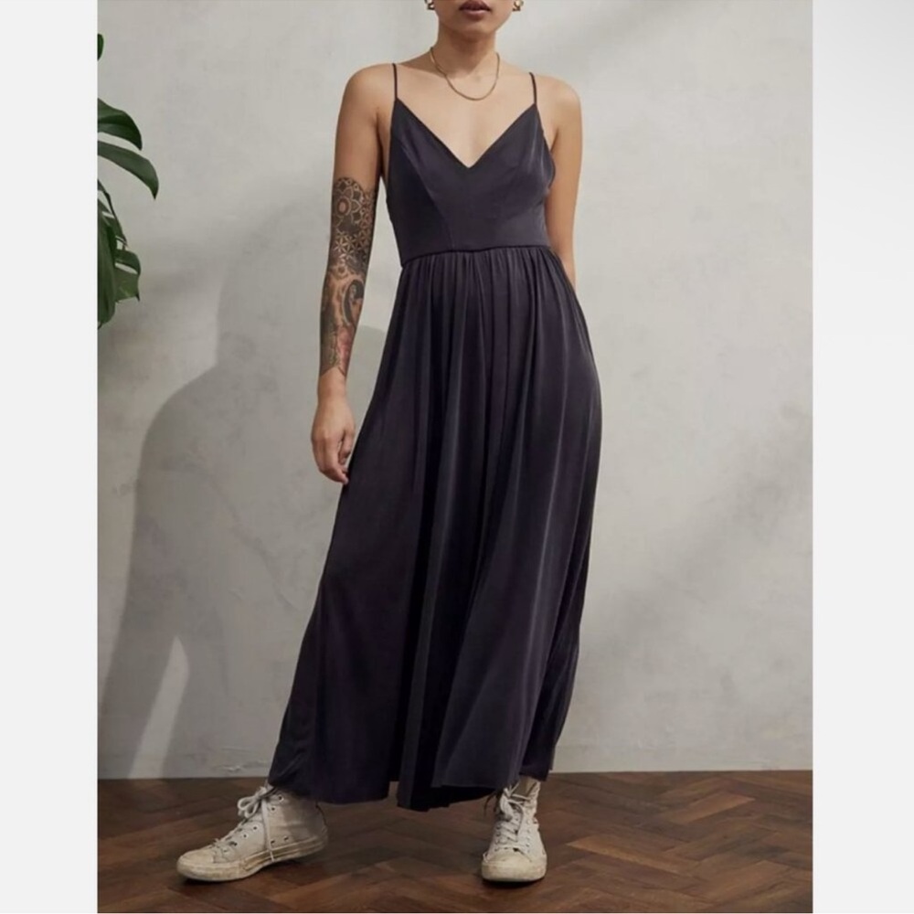 Urban Outfitters Silence + Noise Charcoal Wide Leg Molly Cupro Culotte Jumpsuit